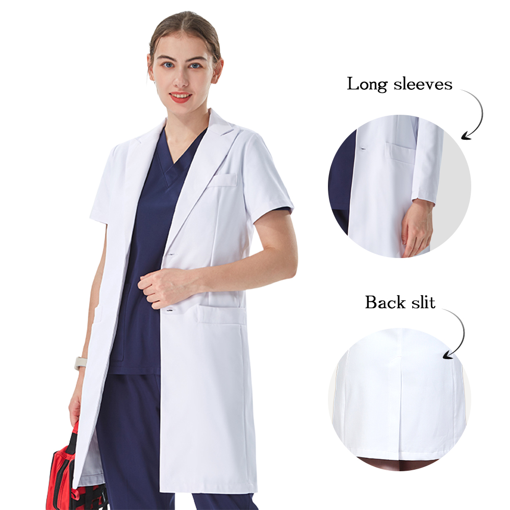 Medical Lab Coat - 사려 깊은 라펠 칼라 화이트 실험복