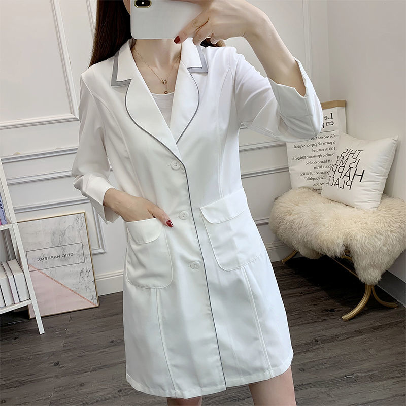 흰색 짧은 미용 유니폼 드레스 스파 핑크 스크럽 탑 흰 - Medical Lab Coat 리뷰 및 가격